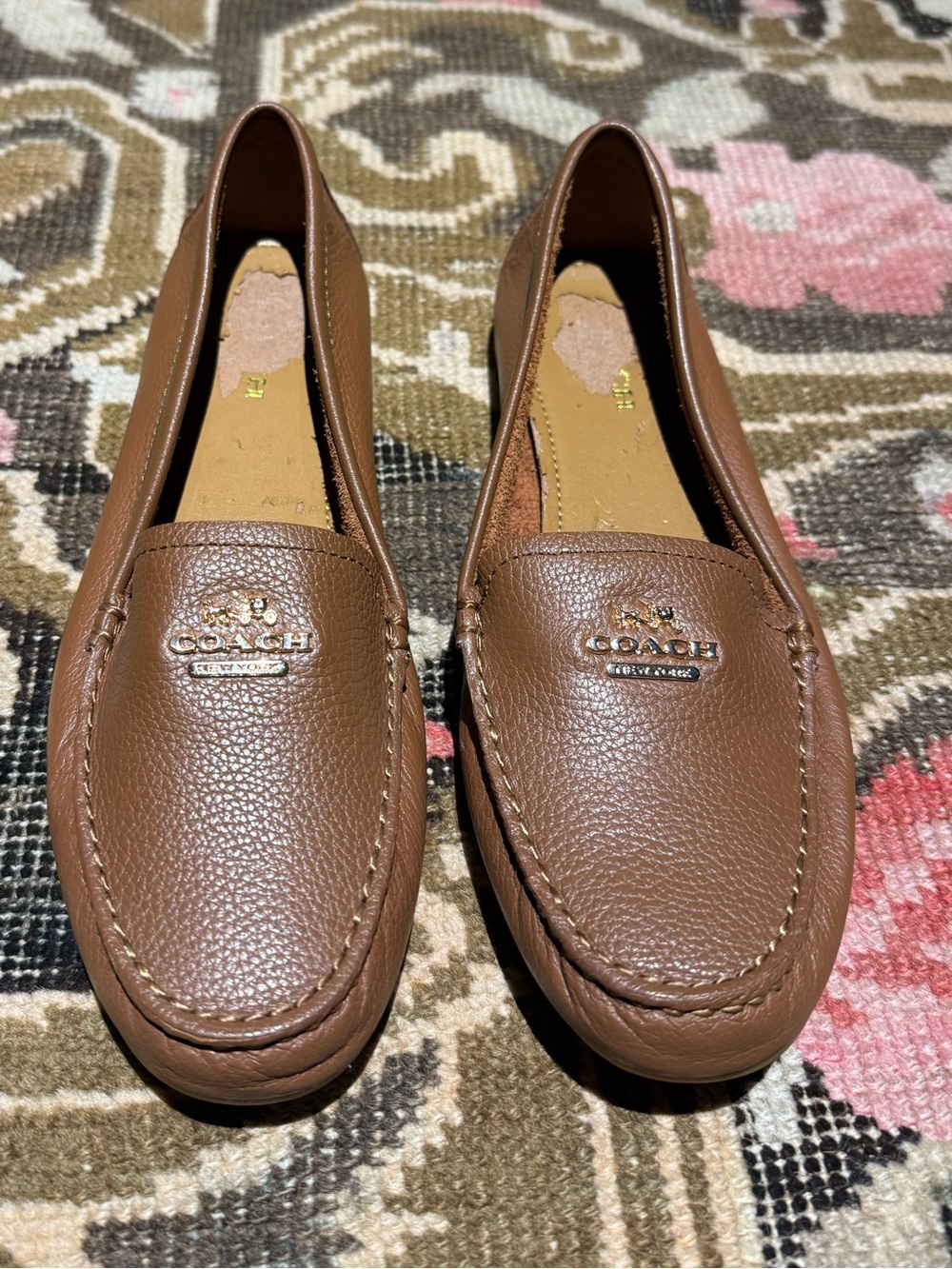 COACH Brown Pebbled Leather Penny Loafers with Gold Logo